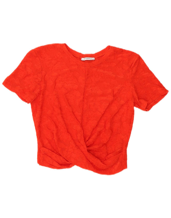 Zara Dame Trafaluc Crop Bluse Top UK 14 Large Orange Floral