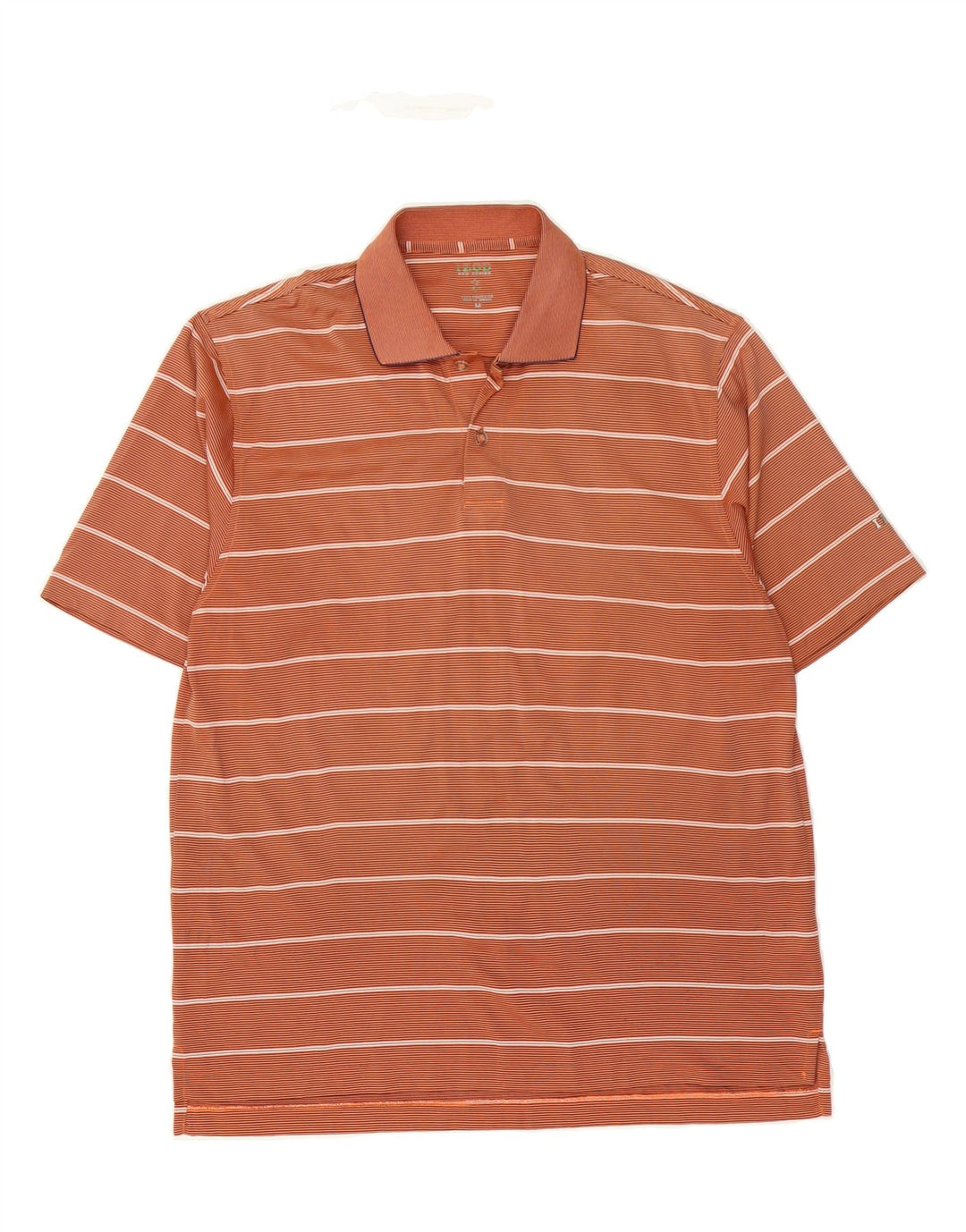 IZOD Mens Polo Shirt Medium Orange Striped Polyester Vintage Izod and Second-Hand Izod from Messina Hembry 