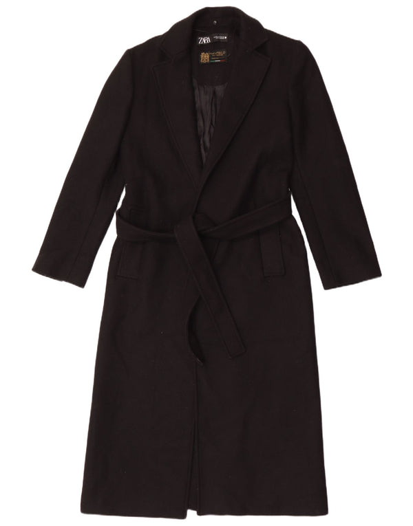 Zara Womens Manteco Overcoat UK 6 XS Black Wool