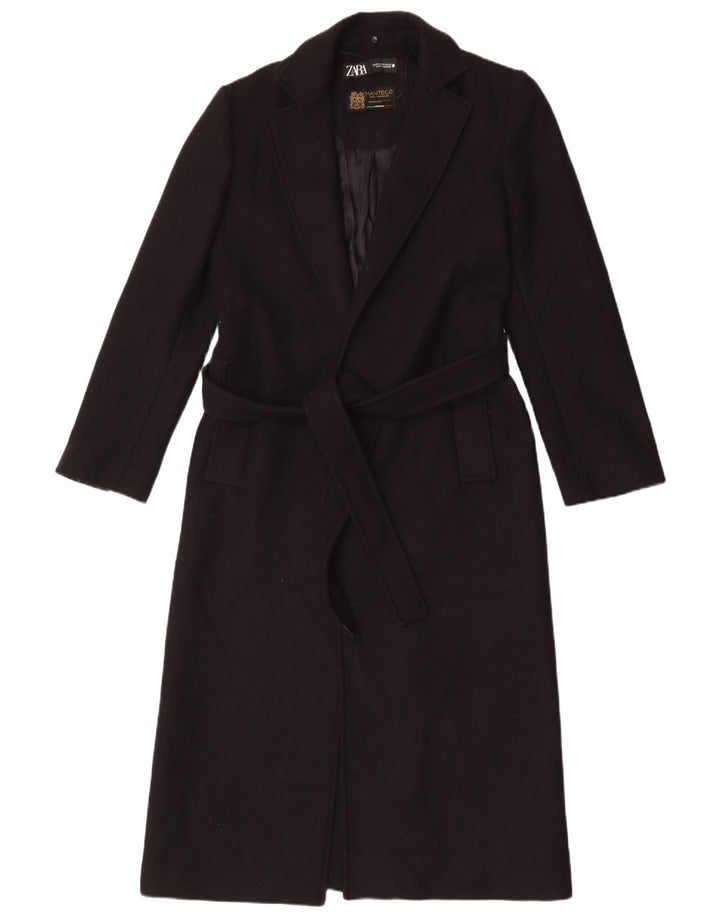 Zara Dame Manteco Overfrakke UK 6 XS Sort Uld