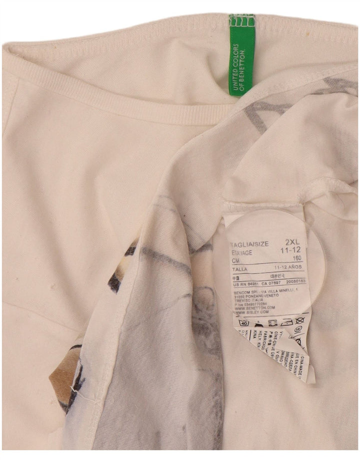 BENETTON Piger Grafisk T-Shirt Top 11-12 År 2XL Hvid Bomuld