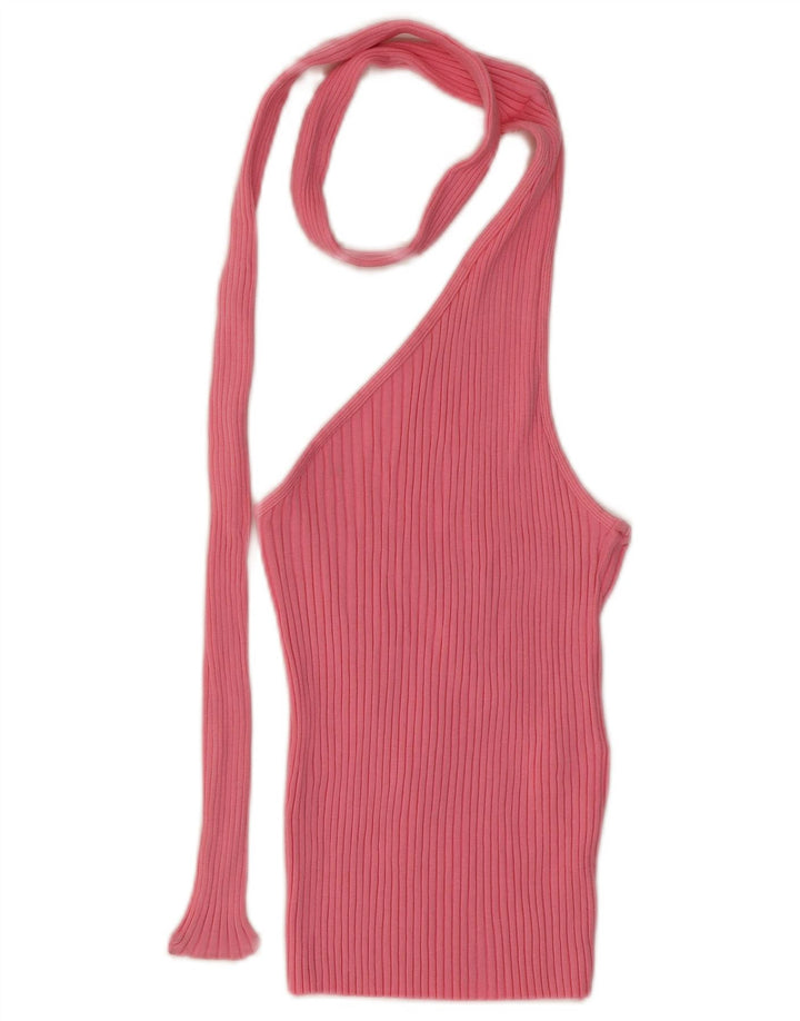 Zara Womens Crop Halter Top UK 8 Small Pink Bomuld