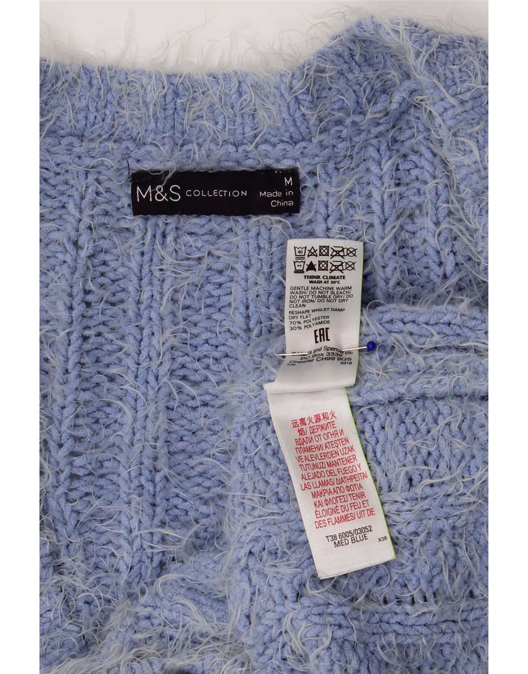 Marks & Spencer Dame Cardigan Sweater UK 14 Medium Blue Polyester