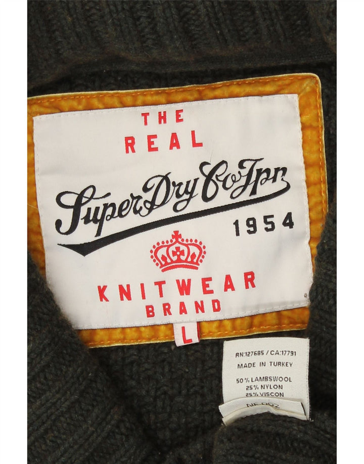 Superdry Dame Cardigan Sweater UK 16 Stor Khaki Lammeuld
