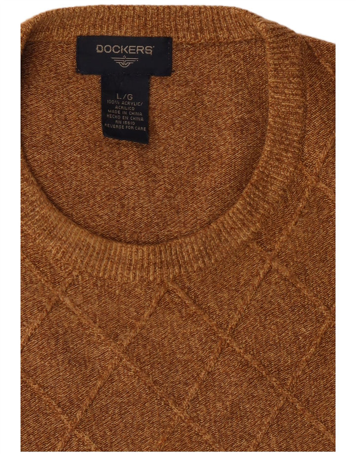 Dockers Herre Crew Neck Jumper Sweater Large Brown Argyle/Diamond Acryl