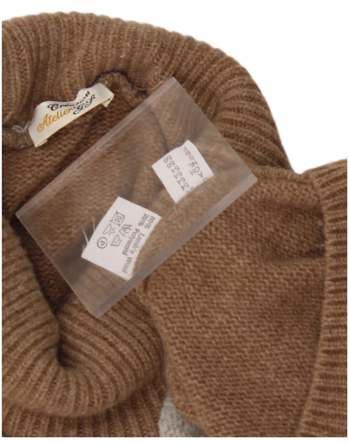 VINTAGE Dame Rullehalstrøje EU 56 6XL Brun Colourblock