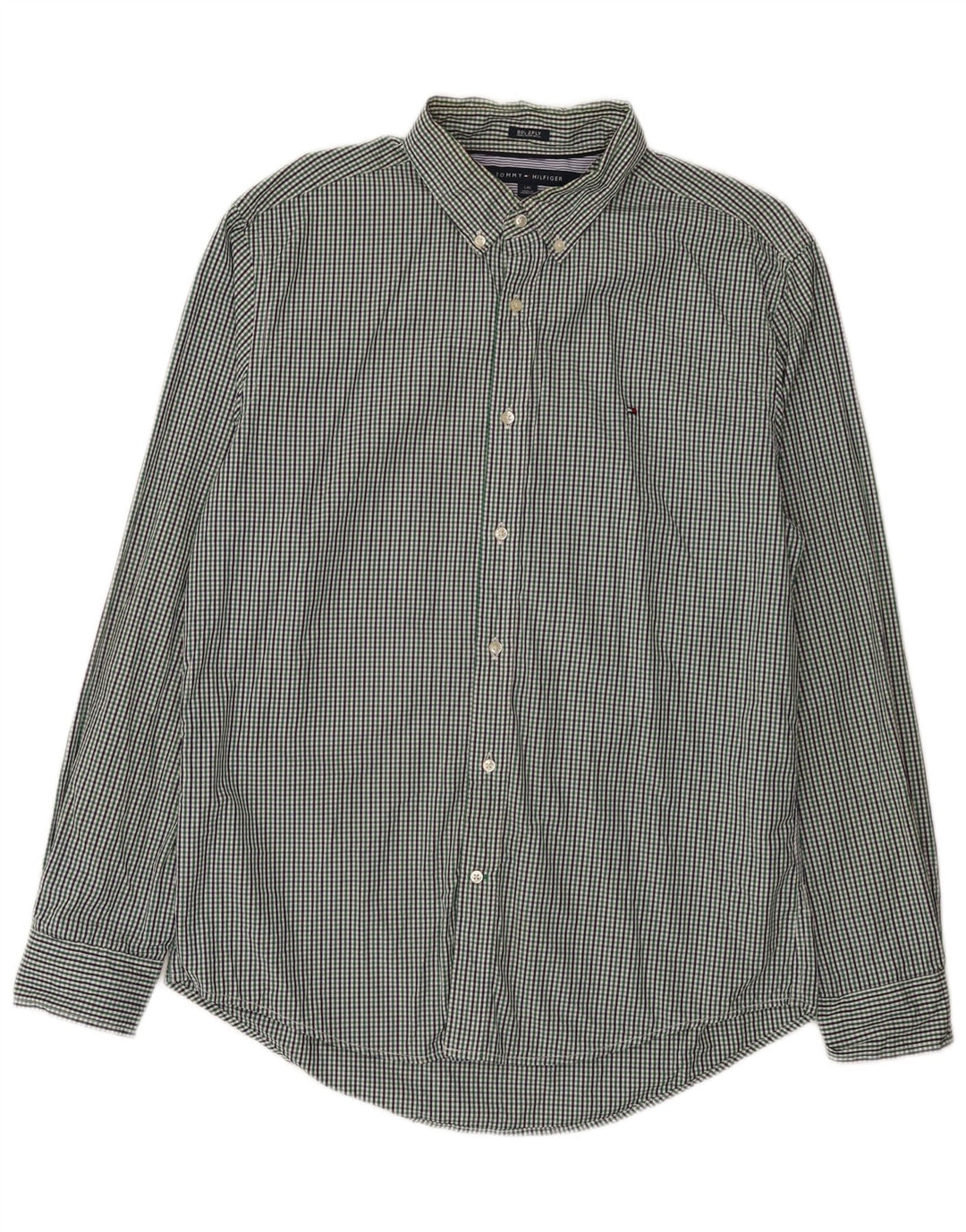 Tommy Hilfiger Herre Custom Fit skjorte Stor grøn Gingham Bomuld