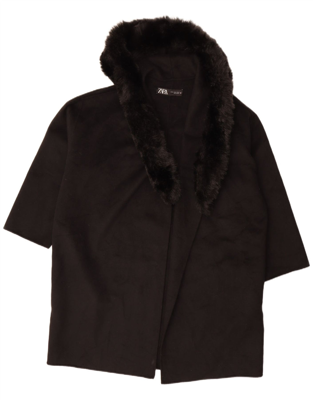Zara Dame Oversized Hætte Åben Overfrakke UK 18 XL Sort Uld