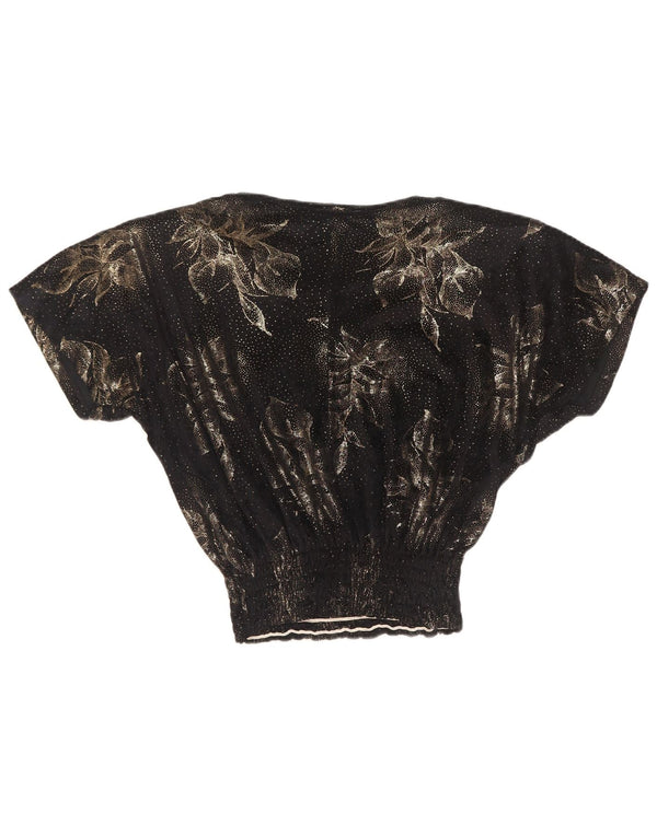 Diana Bentall's Womens Crop Oversized bluse Top UK 10 Small Black Floral