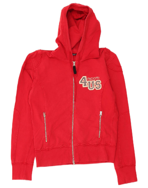 Cesare Paciotti 4US Dame Grafisk Hættetrøje Sweater med lynlås UK 14 Medium Rød