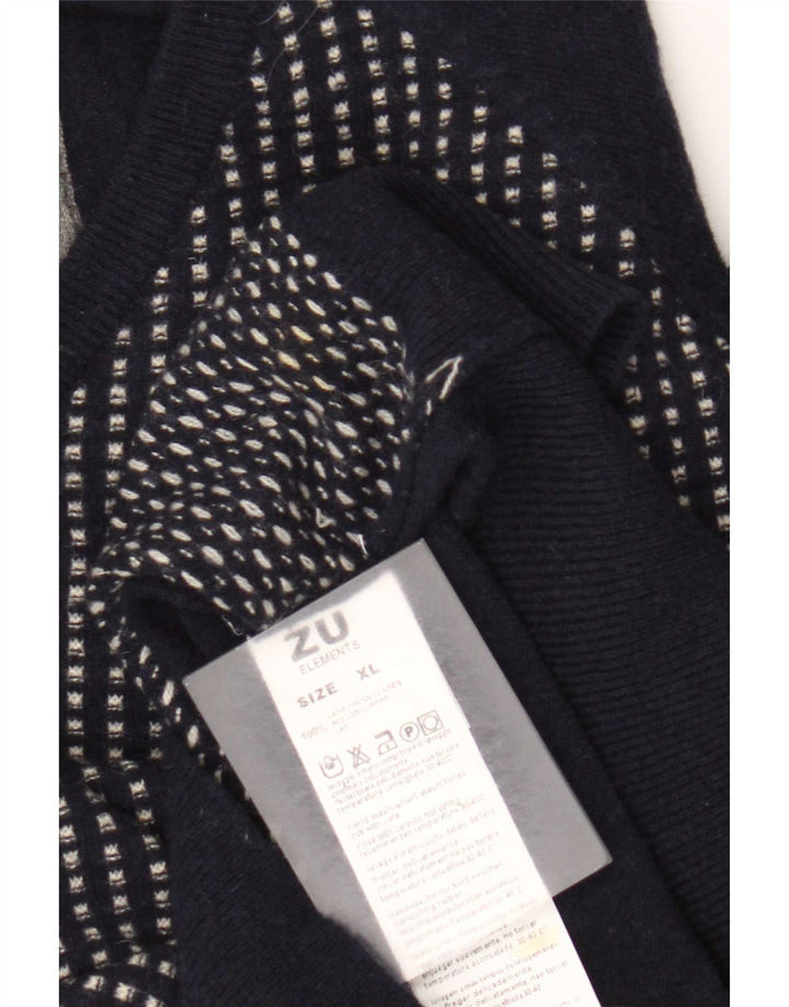 Zu Elements Herre grafisk V-hals sweater XL marineblå geometrisk uld