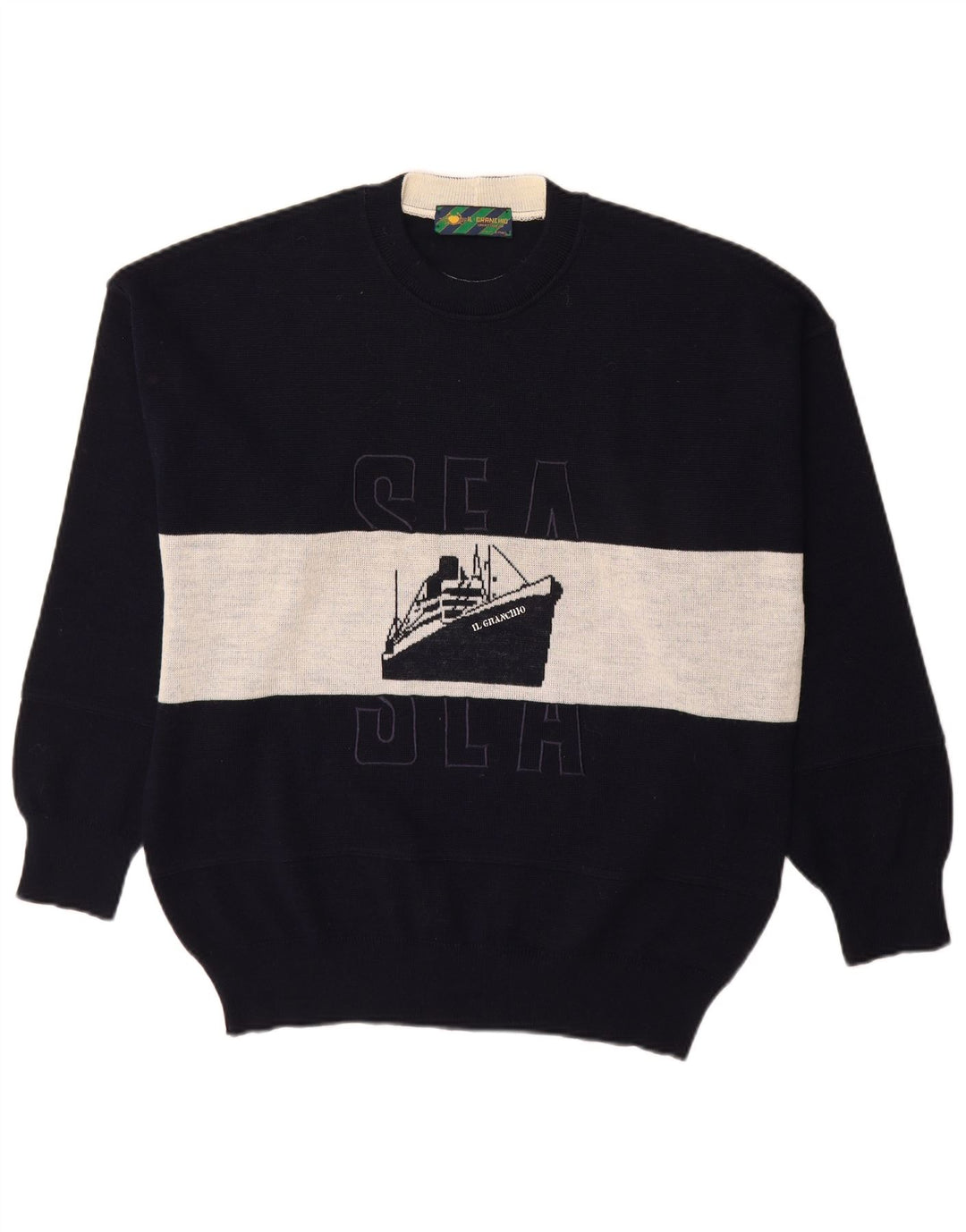Il Granchio Herre Crew Neck Jumper Sweater Large Navy Blue Colourblock