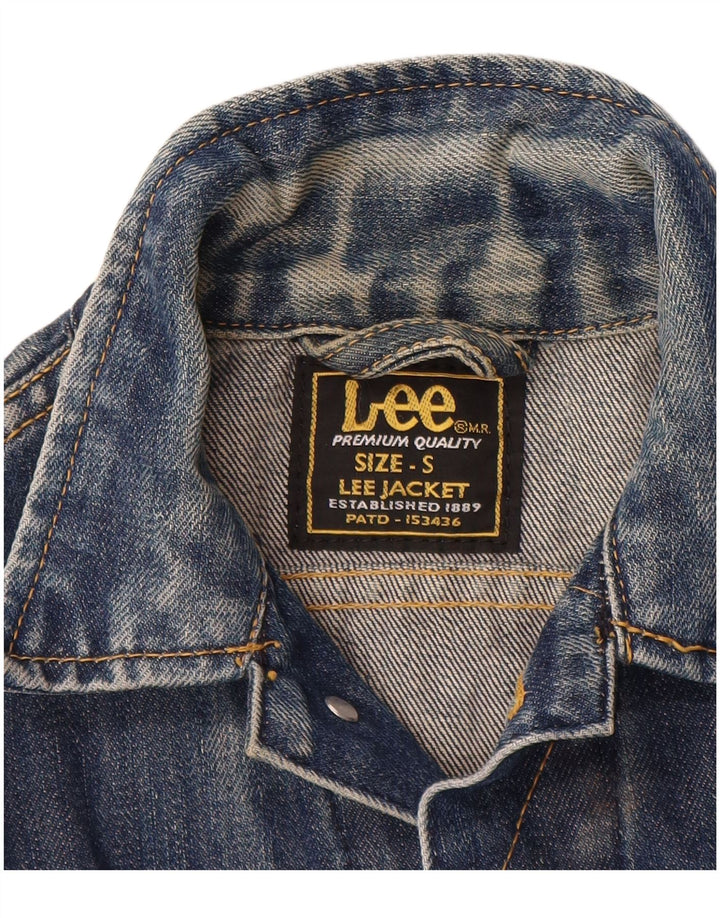 LEE Dame Crop Denim Jacket UK 10 Small Blue Cotton