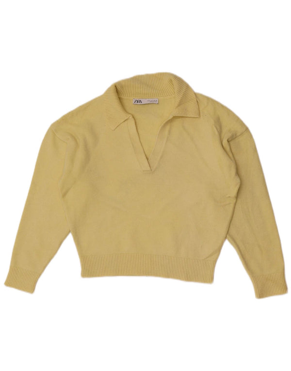 Zara Womens Crop Polo Neck Jumper Sweater UK 10 Small Yellow Viscose