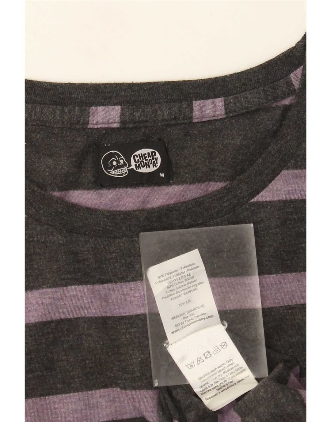 Billig mandags T-shirt top mellem grå stribet polyester