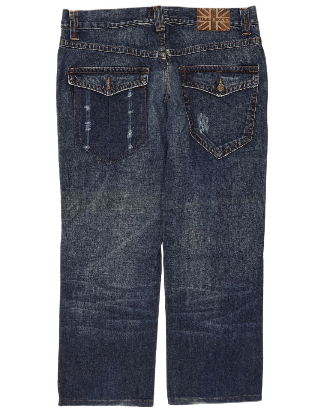 RICHMOND Dame Distressed Straight Jeans W36 L27 Marineblå Bomuld