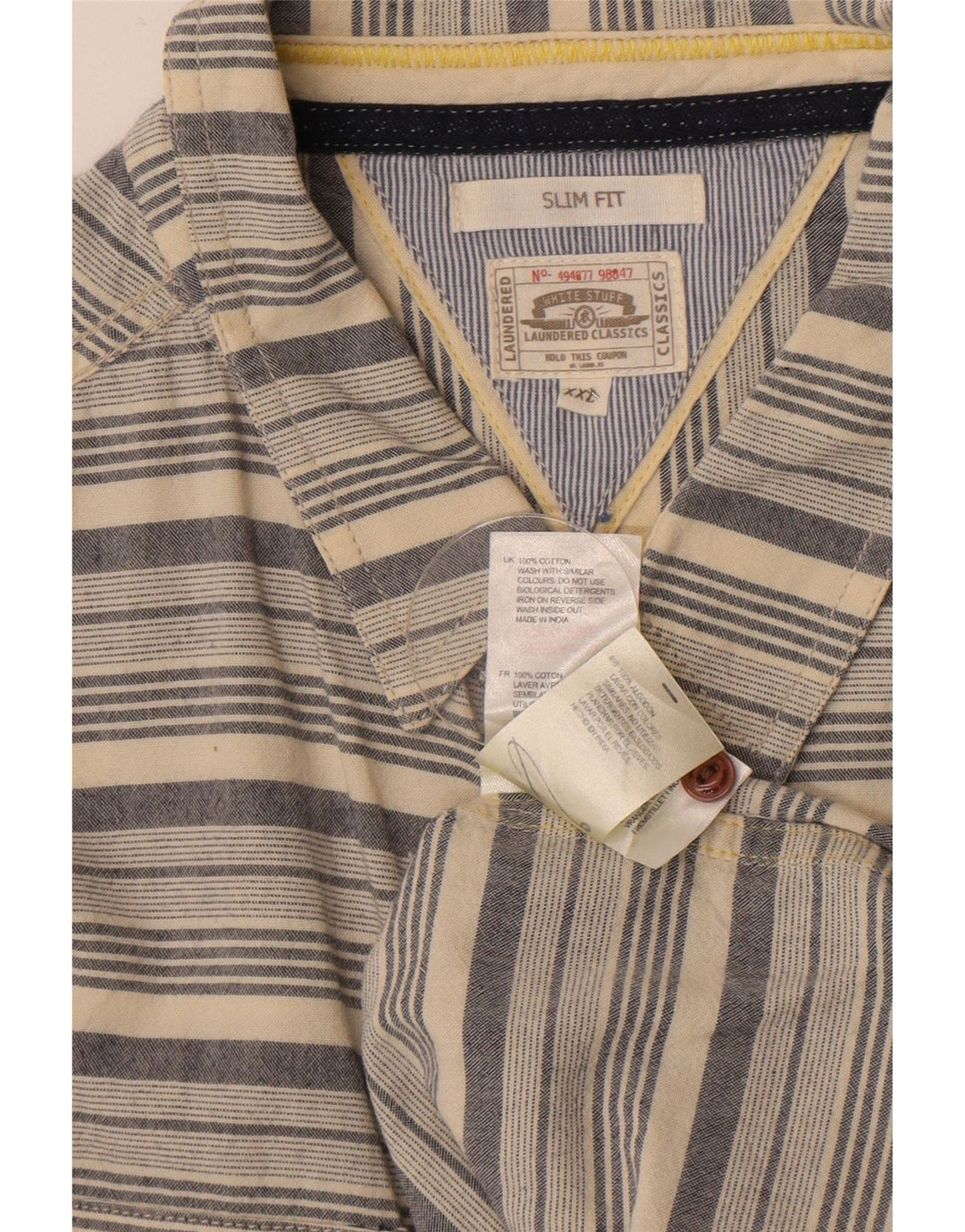White Stuff Herre Slim Fit skjorte 2XL beige stribet bomuld