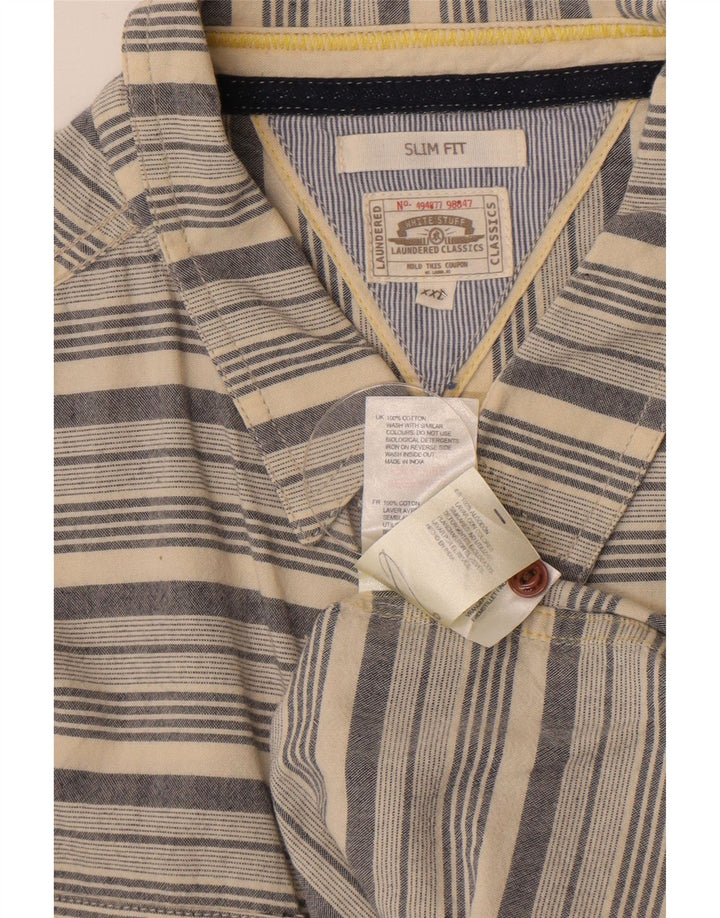 White Stuff Herre Slim Fit skjorte 2XL beige stribet bomuld
