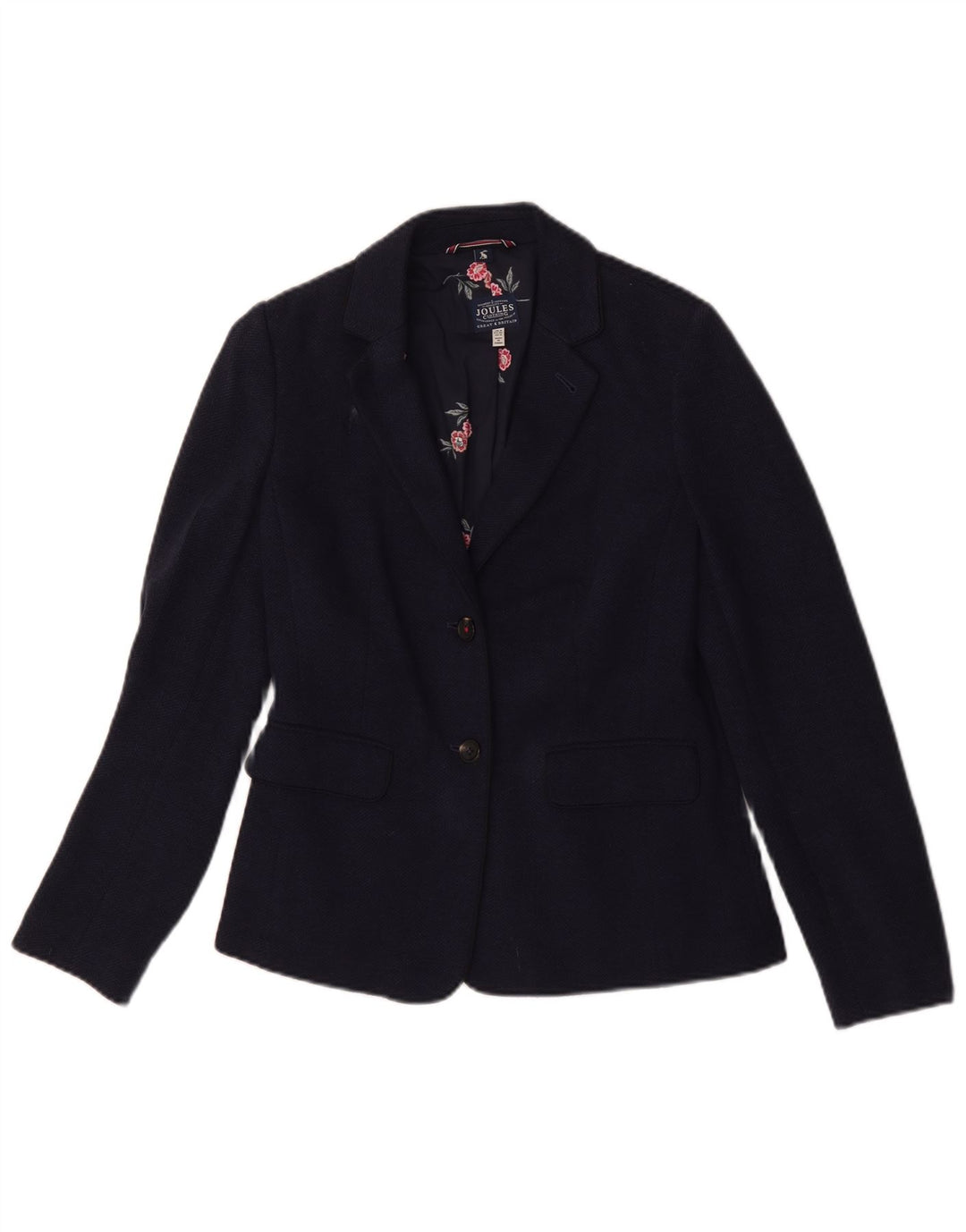 Joules Dame 2 Button Blazer Jacket UK 8 Small Navy Blue Herringbone