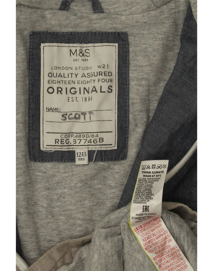 Marks & Spencer Boys Windbreaker-jakke med hætte 12-13 år Grå Colourblock