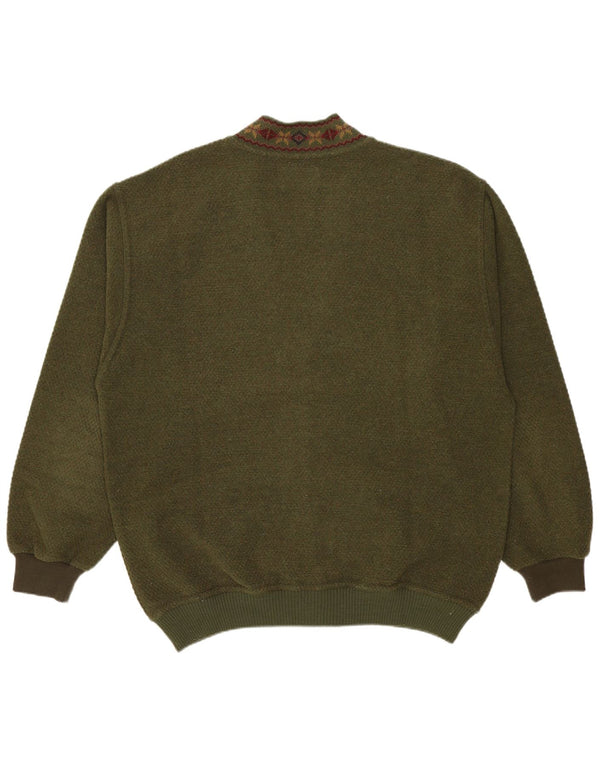 Malagrida herre cardigan sweater Large Khaki Fair Isle Wool