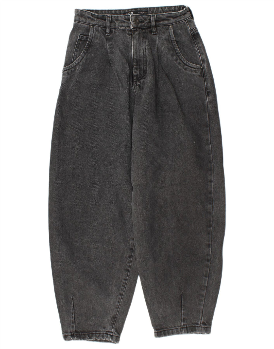 ZARA Balloon Crop Højtaljede Jeans EU 34 2XS W24 L25 Grå