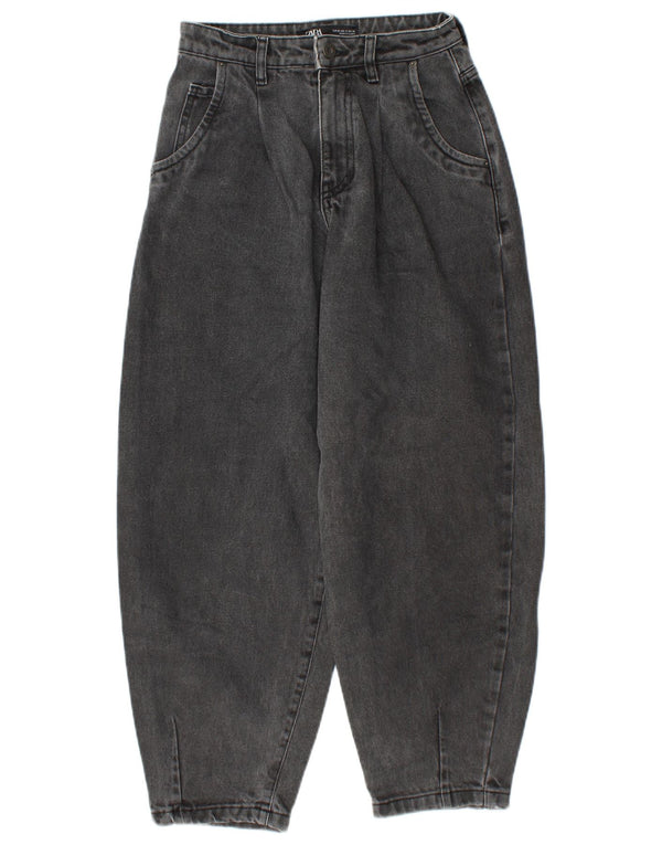 ZARA Balloon Crop Højtaljede Jeans EU 34 2XS W24 L25 Grå