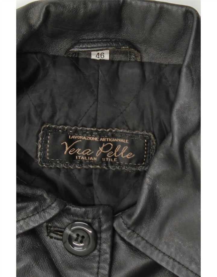 VINTAGE Womens Leather Coat IT 46 Large Black Leather Vintage Vintage and Second-Hand Vintage from Messina Hembry 