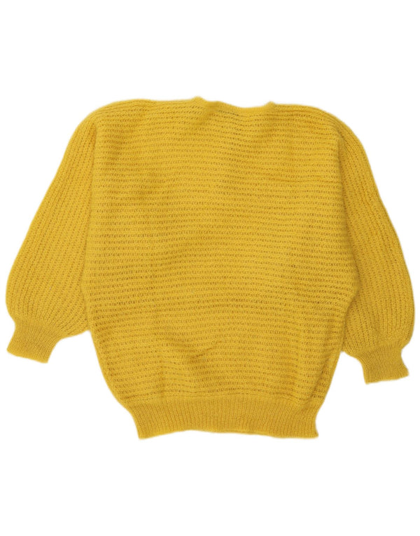 Vintage Dame Button Neck Jumper Sweater UK 18 XL Gul