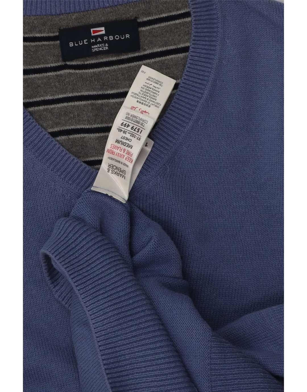Marks & Spencer Herre Blue Harbor V-hals sweater mellemblå bomuld