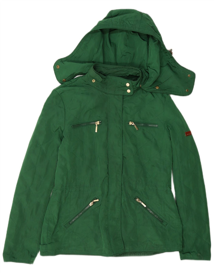 Zara Dame Hooded Quilted Utility Jacket UK 14 Large Green Polyester