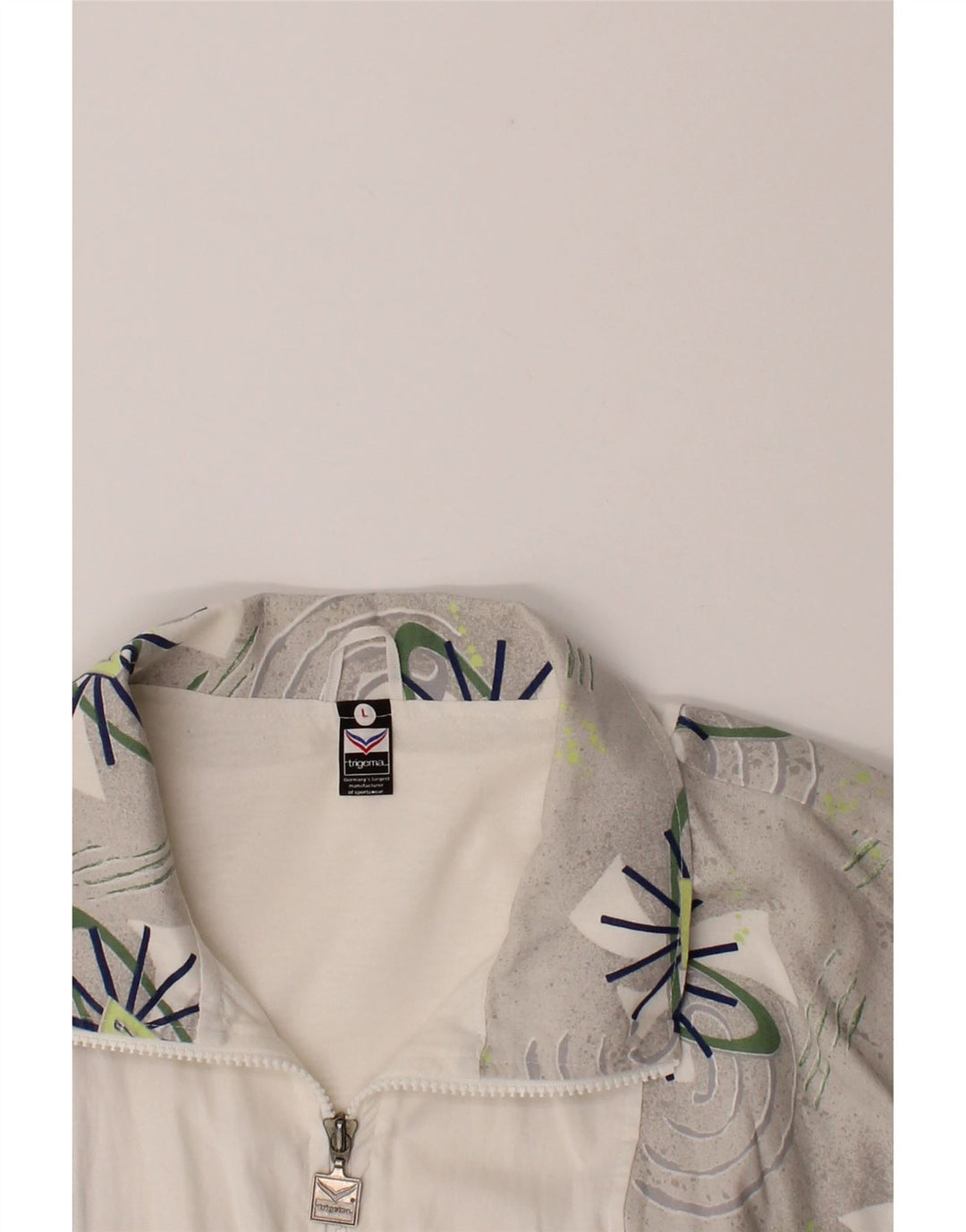 TRIGEMA Mens Tracksuit Top Jacket Large White Geometric Cotton Vintage Trigema and Second-Hand Trigema from Messina Hembry 