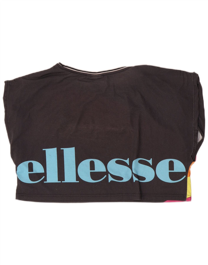 Ellesse Dame Crop Grafisk T-Shirt Top UK 14 Medium Sort Stribet
