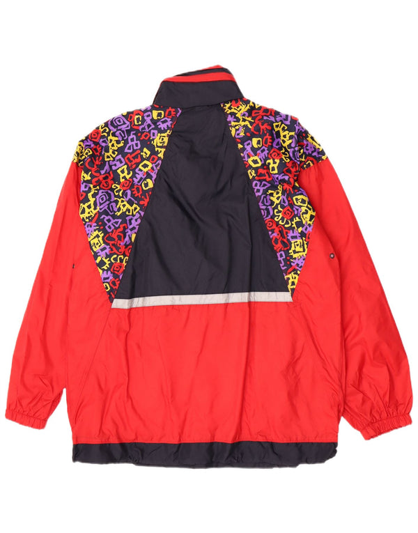 Vintage Herre Loose Fit Regnjakke med hætte EU 46 Small Red Colourblock