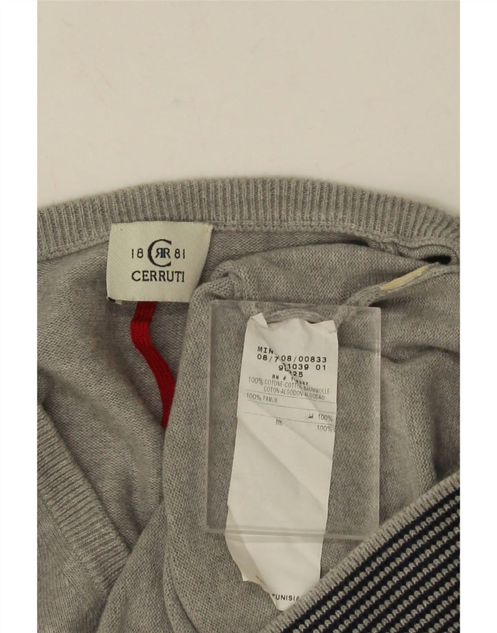 Cerruti 1881 Herre grafisk V-hals sweater mellemgrå farveblok