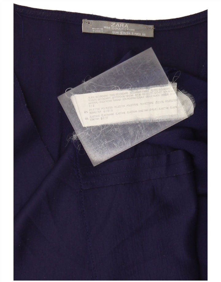 Zara Dame Bluse Top UK 10 Small Navy Blue Polyester