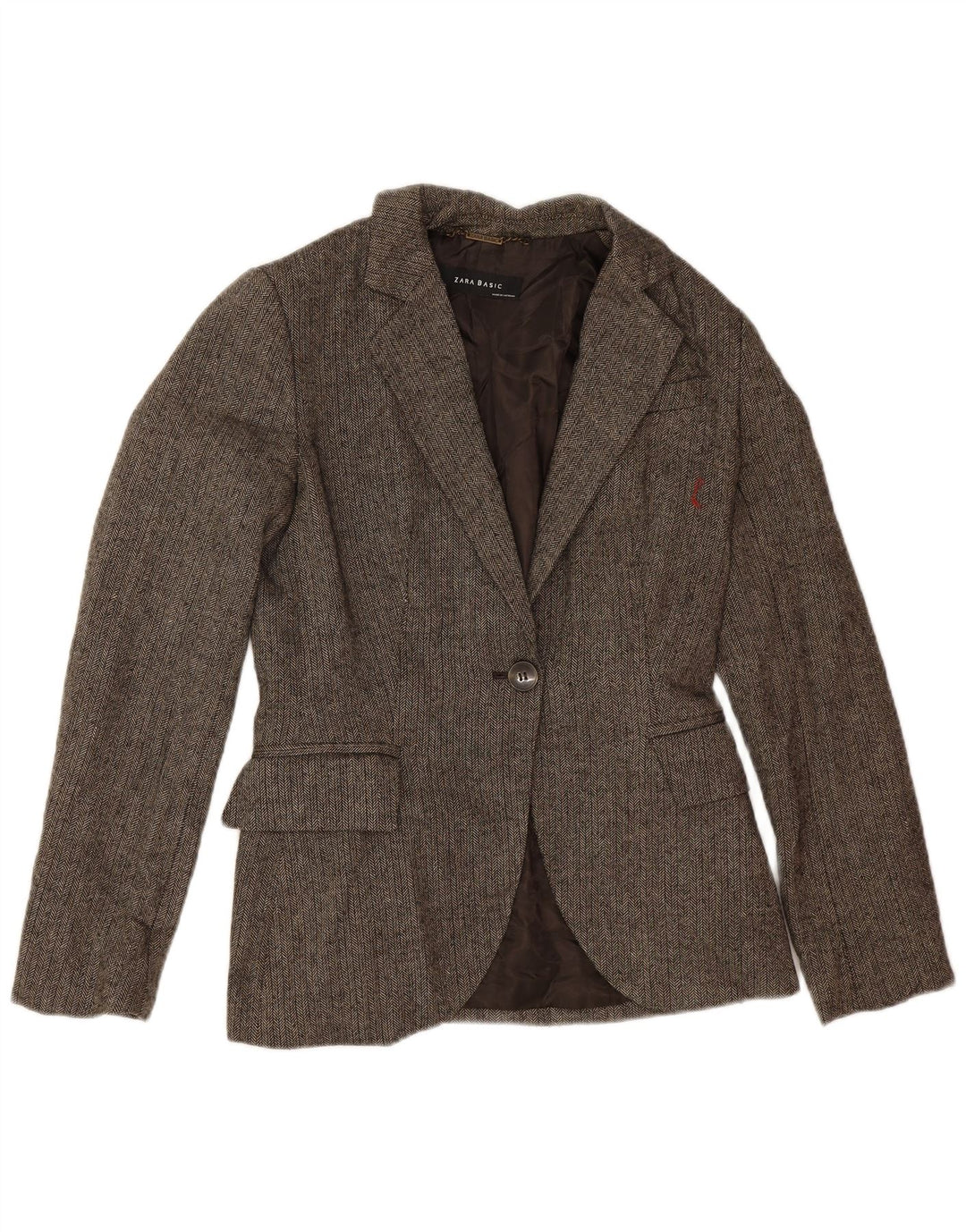 Zara Dame 1 Knap Blazer Jacket UK 12 Medium Brun Sildebensuld