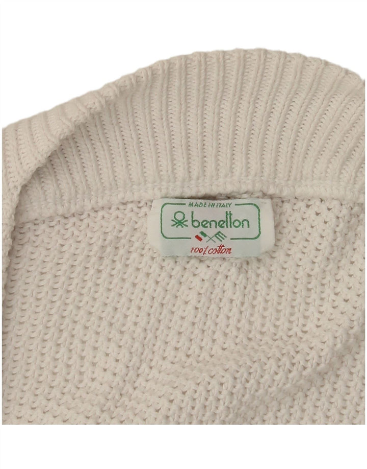 BENETTON Dame Cardigan Sweater UK 10 Small White Bomuld