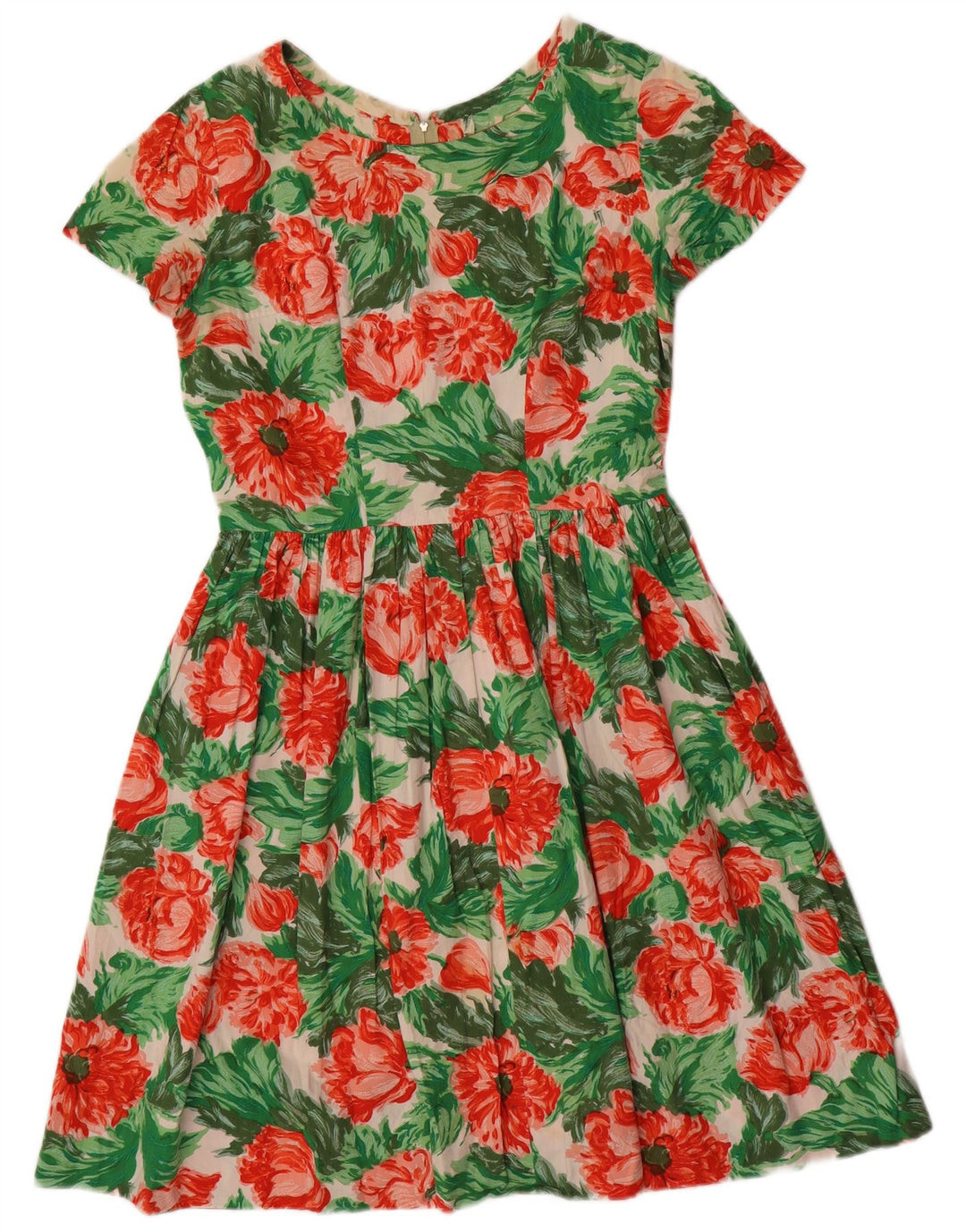 VINTAGE Dame A-Line Kjole UK 12 Medium Green Floral