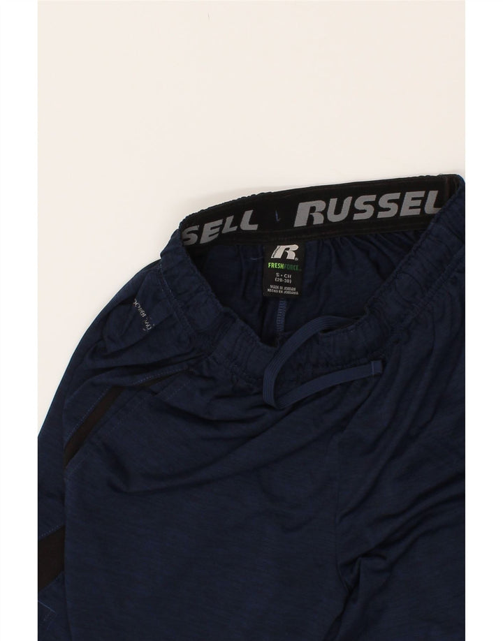 RUSSELL ATHLETIC Mens Sport Shorts Small  Navy Blue Colourblock Polyester Vintage Russell Athletic and Second-Hand Russell Athletic from Messina Hembry 