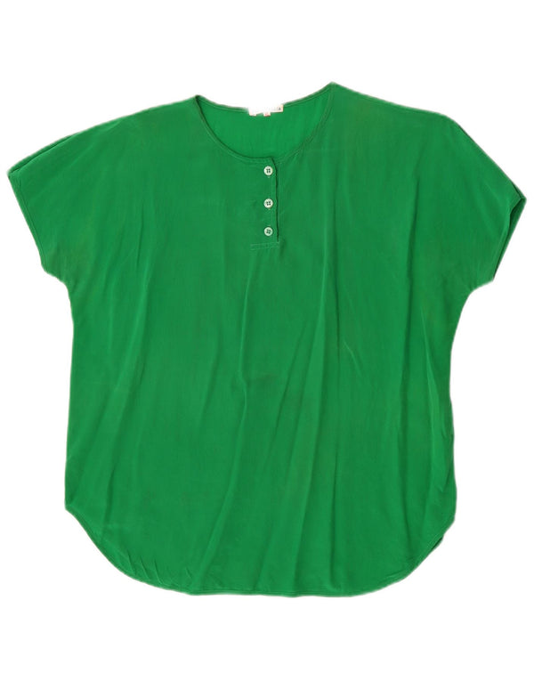 Vintage Dame Kortærmet Bluse Top UK 18 XL Grøn Silke