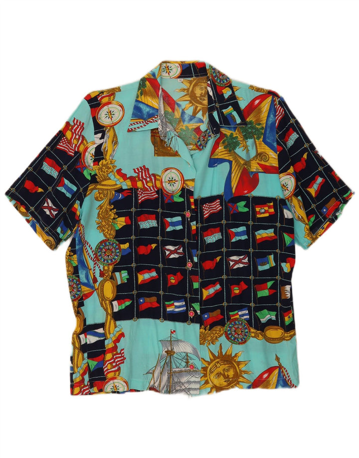 Vintage kvinders abstrakt mønster skjorte UK 14 Medium Multicolored Geometric