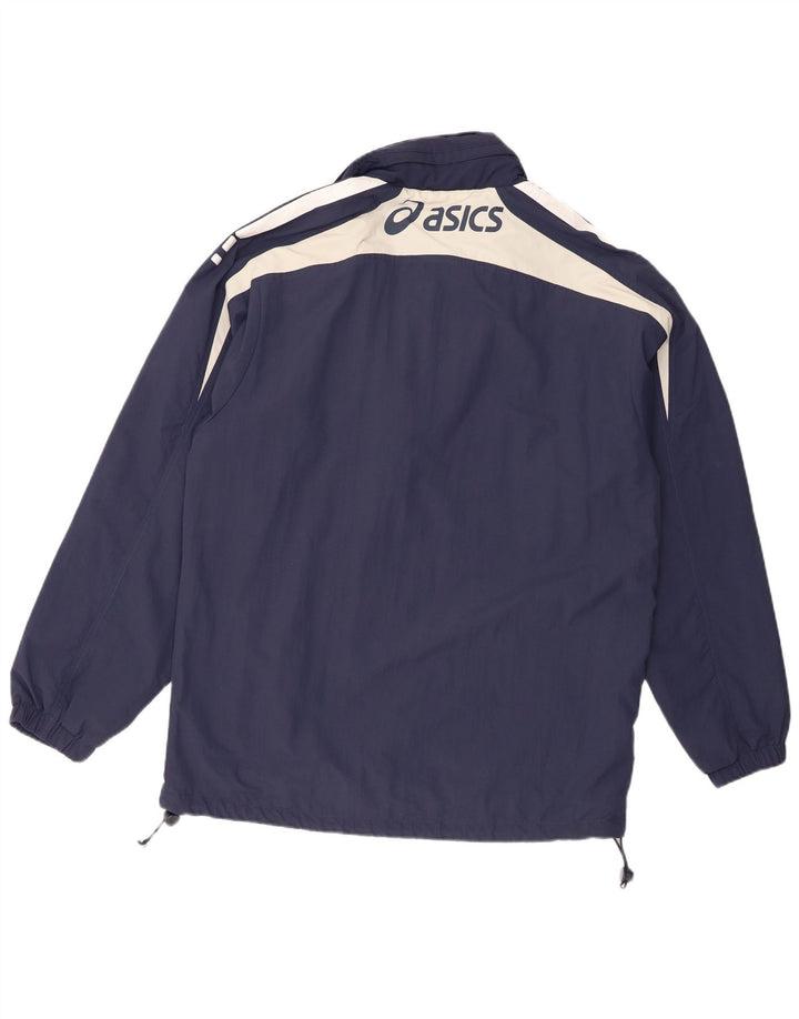 Asics Regnjakke med hætte til mænd UK 40 Large Navy Blue Colourblock Nylon