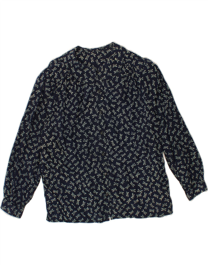 VINTAGE Womens Shirt Blouse UK 12 Medium Navy Blue Floral Vintage Vintage and Second-Hand Vintage from Messina Hembry 