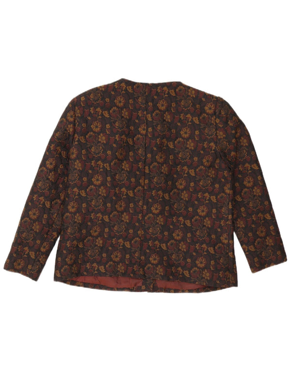 Vintage Dame 5 Button Blazer Jacket UK 16 Large Brown Floral
