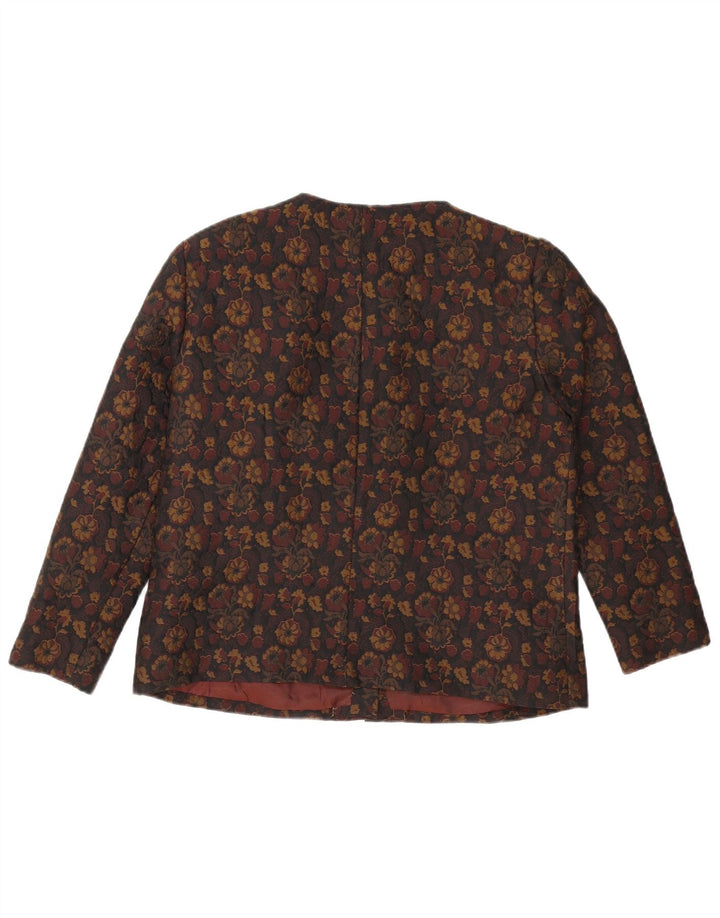 Vintage Dame 5 Button Blazer Jacket UK 16 Large Brown Floral