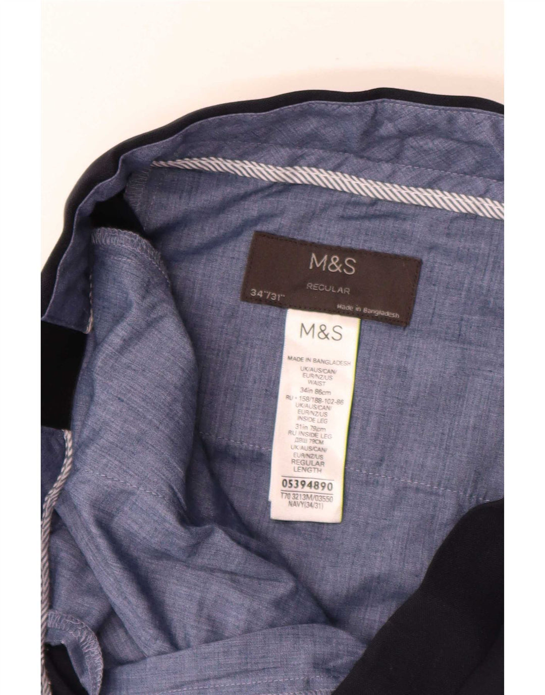 Marks & Spencer Herre Regular Chino Bukser W34 L31 Navy Blue Polyester