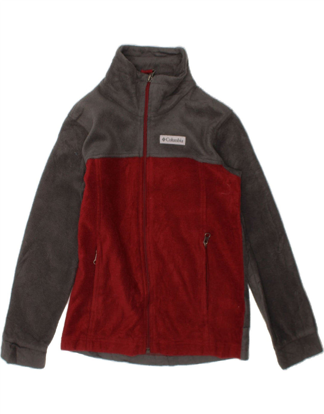 COLUMBIA Boys Fleece Jacket 7-8 Years Small Red Colourblock Polyester Vintage Columbia and Second-Hand Columbia from Messina Hembry 