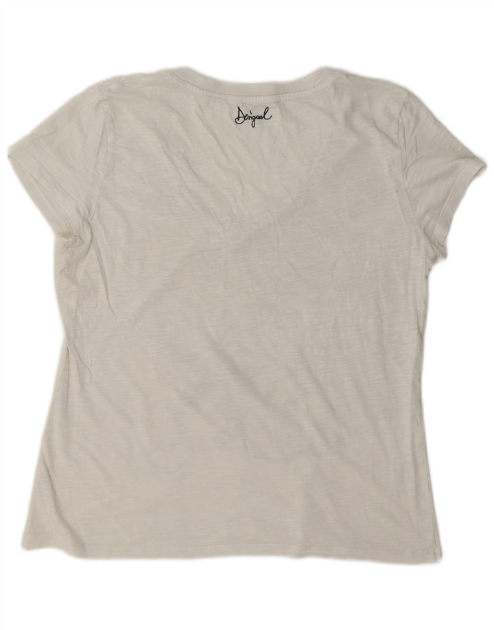 Desigual Dame Grafisk T-Shirt Top UK 16 Large White