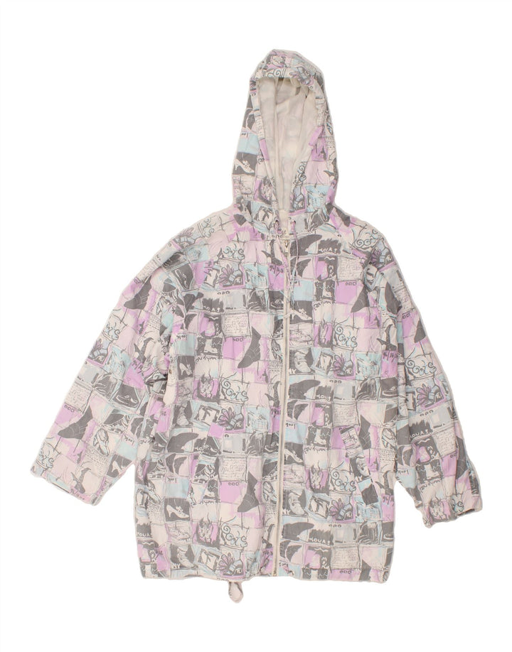 VINTAGE Womens Hooded Rain Jacket EU 38 Medium Grey Patchwork Vintage Vintage and Second-Hand Vintage from Messina Hembry 
